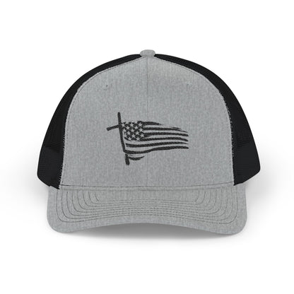 Embroidered Waving American Flag Trucker Cap