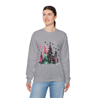 Christmas Tree Crewneck Sweatshirt — Watercolor Holiday Trees Graphic