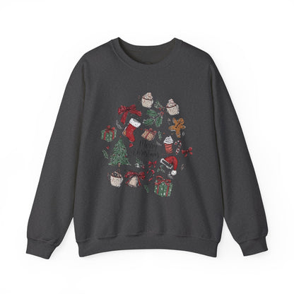 Christmas Cozy Crewneck Sweatshirt — "Merry Christmas" Holiday Icons Design