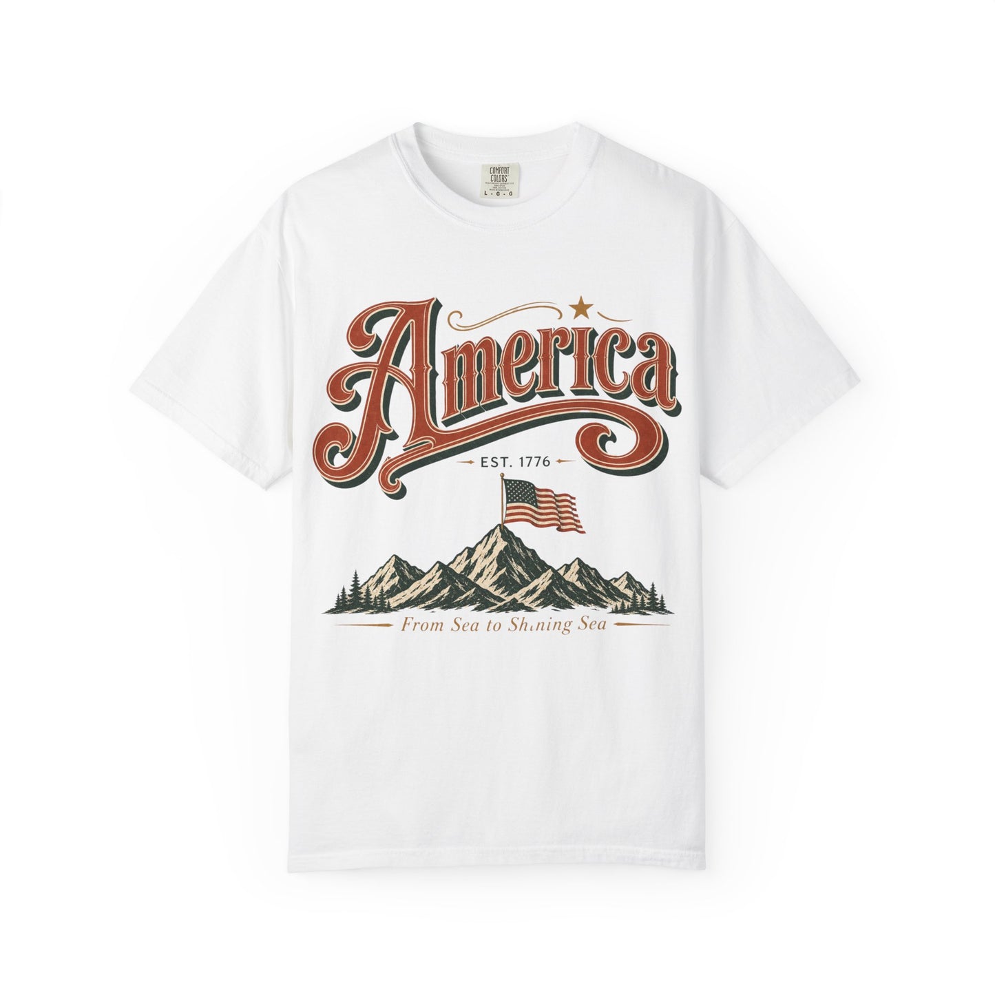 America Vintage Flag T-Shirt — Patriotic Mountain Graphic (From Sea to Shining Sea)