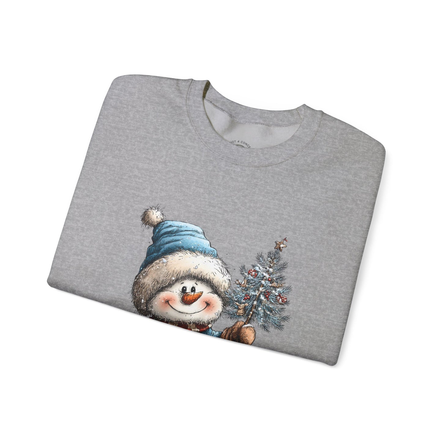 Snowman with Tree Crewneck Sweatshirt — Cute Holiday Kids-Style Winter Pullover