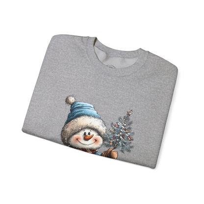 Snowman with Tree Crewneck Sweatshirt — Cute Holiday Kids-Style Winter Pullover