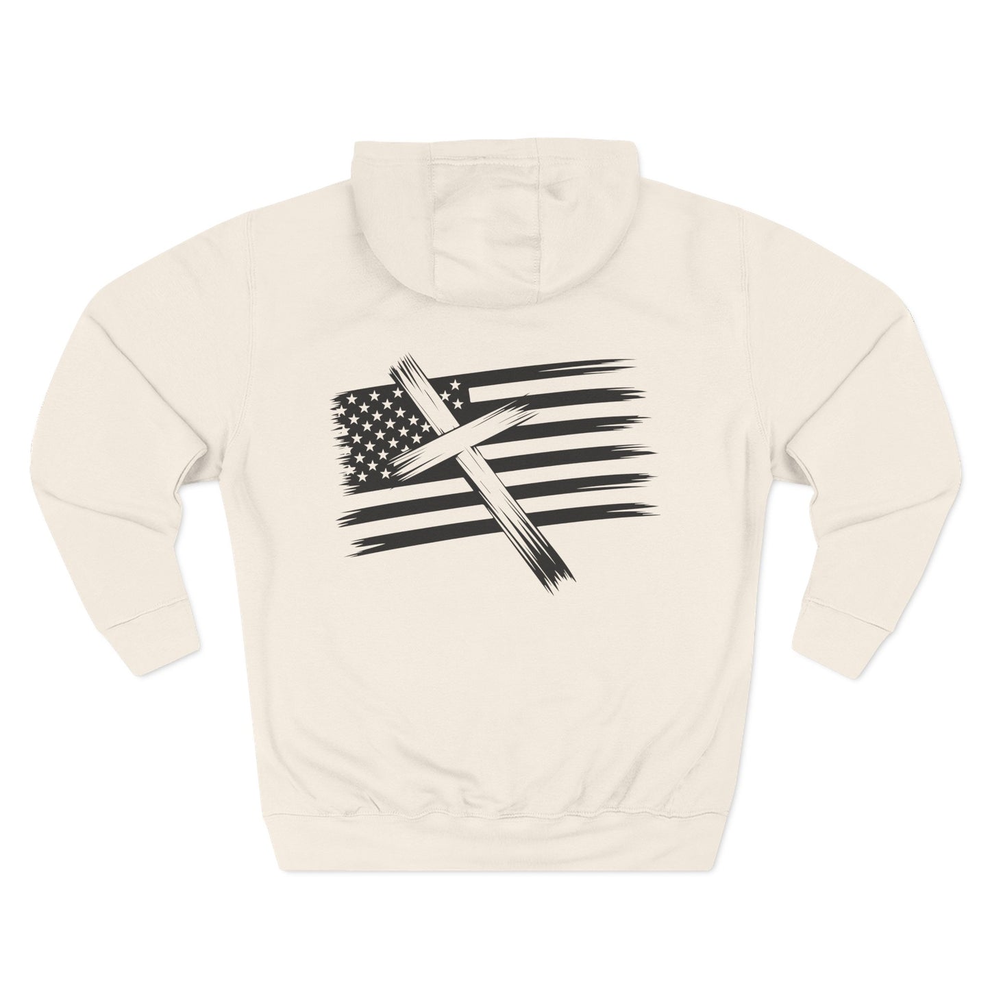 American Flag Cross Hoodie — Christian Patriotic Pullover with Distressed Stars & Stripes