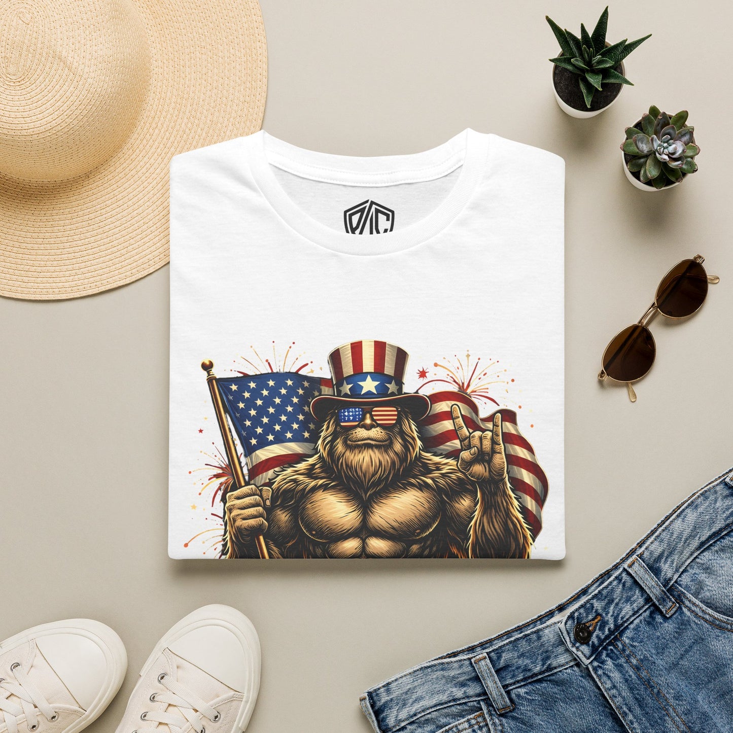 Patriotic '250 Years of Merica' T-Shirt — Muscular Uncle Sam Flag Graphic