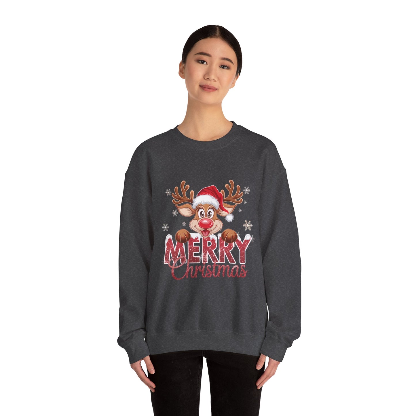 Christmas Reindeer Crewneck Sweatshirt — 'Merry Christmas' Holiday Pullover