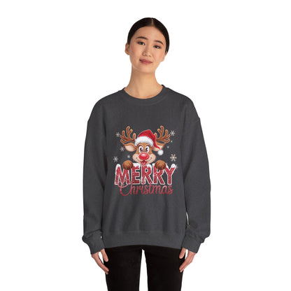 Christmas Reindeer Crewneck Sweatshirt — 'Merry Christmas' Holiday Pullover