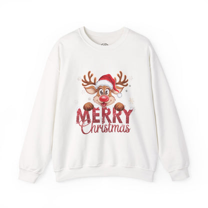 Christmas Reindeer Crewneck Sweatshirt — 'Merry Christmas' Holiday Pullover