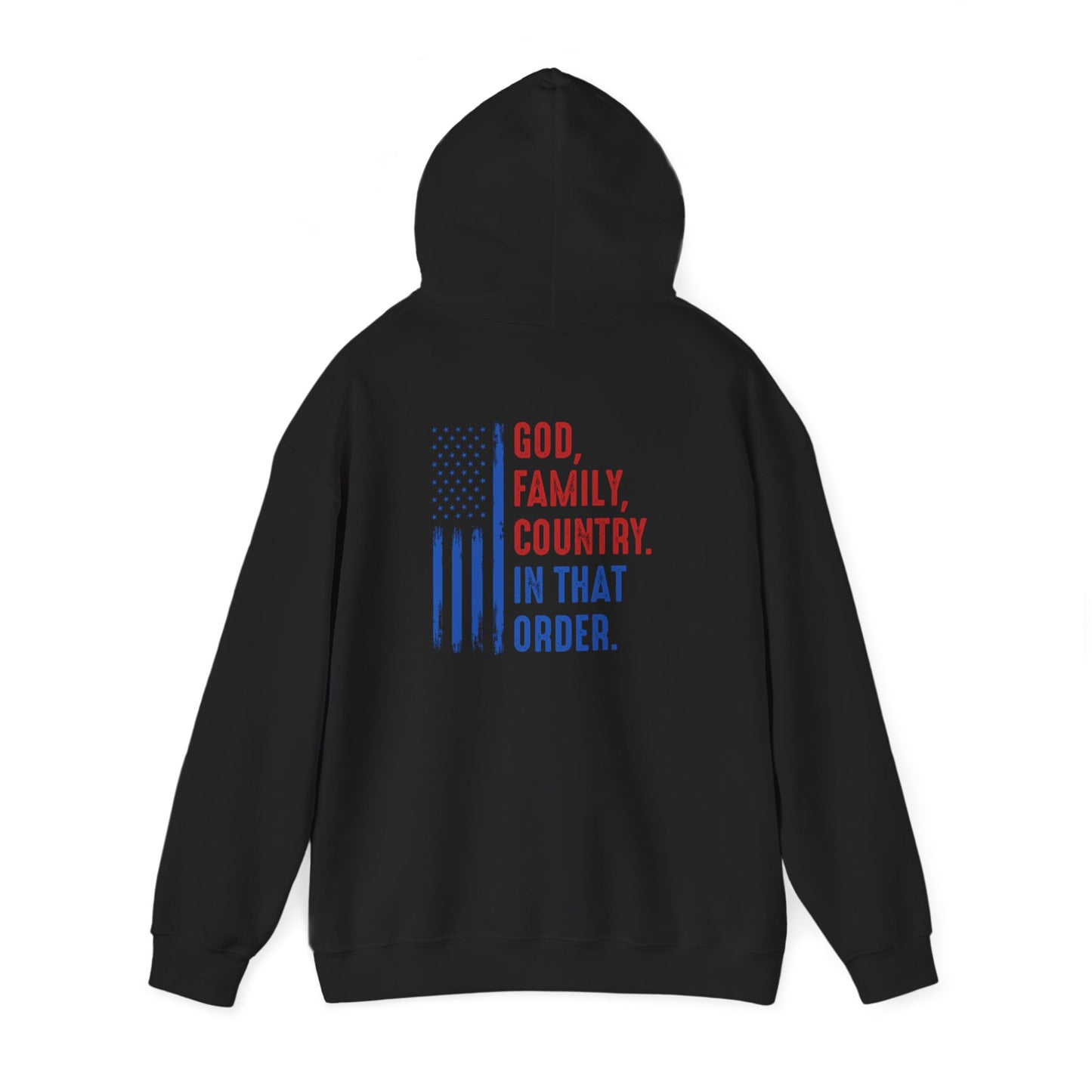 Patriotic "God, Family, Country" Hoodie — American Flag Statement Sweatshirt