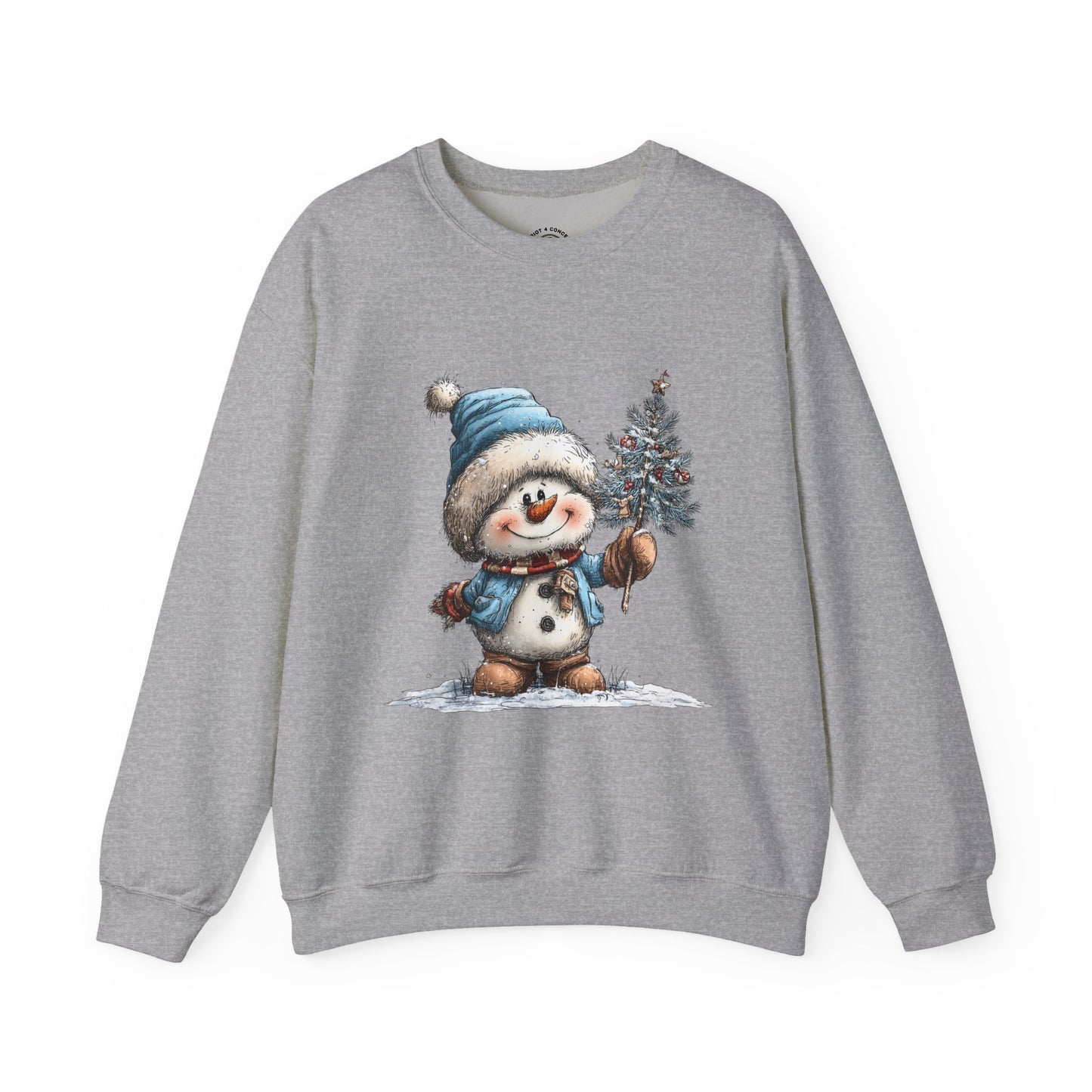 Snowman with Tree Crewneck Sweatshirt — Cute Holiday Kids-Style Winter Pullover