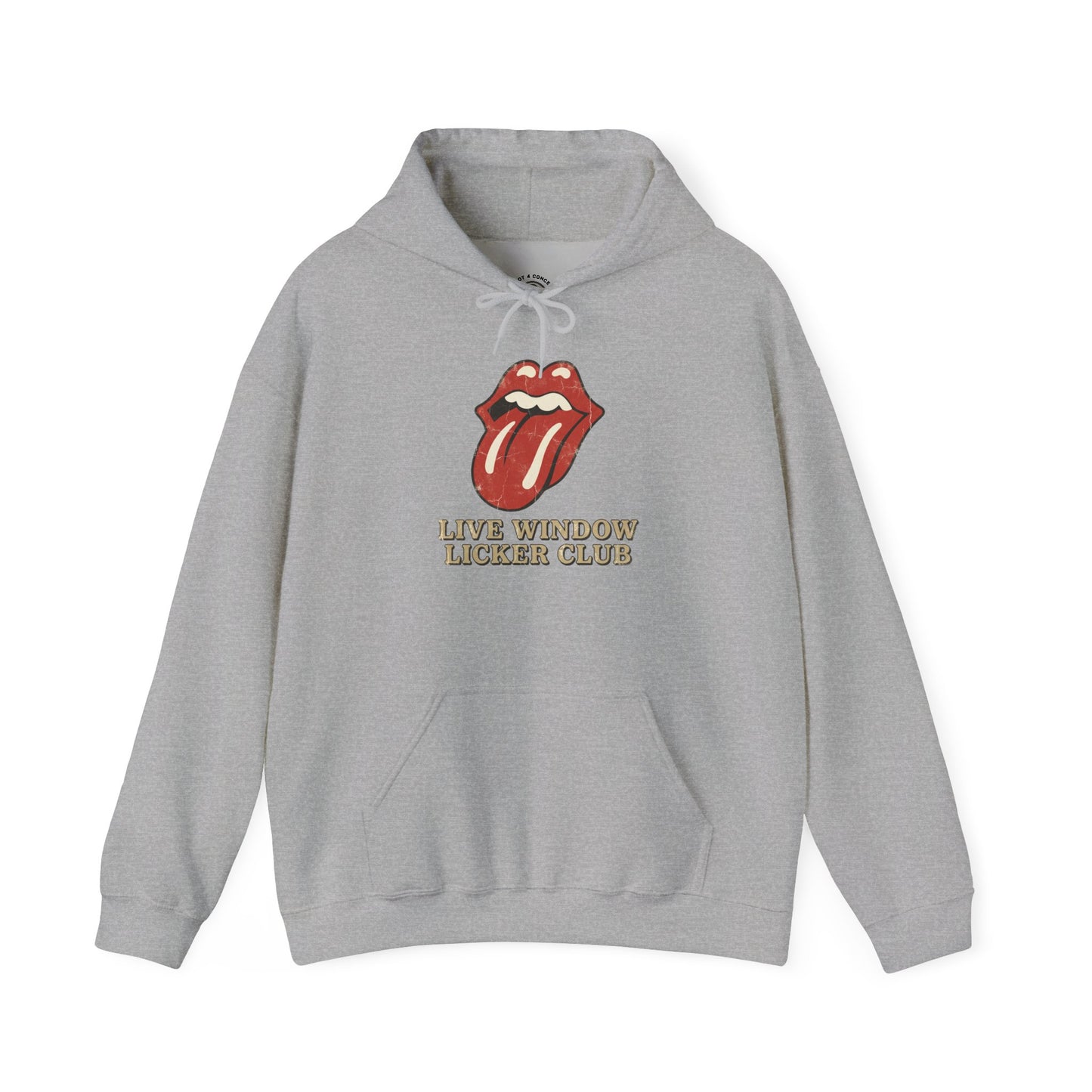 Graphic Hoodie — Retro Tongue Logo “Live Window Licker Club” Streetwear Pullover