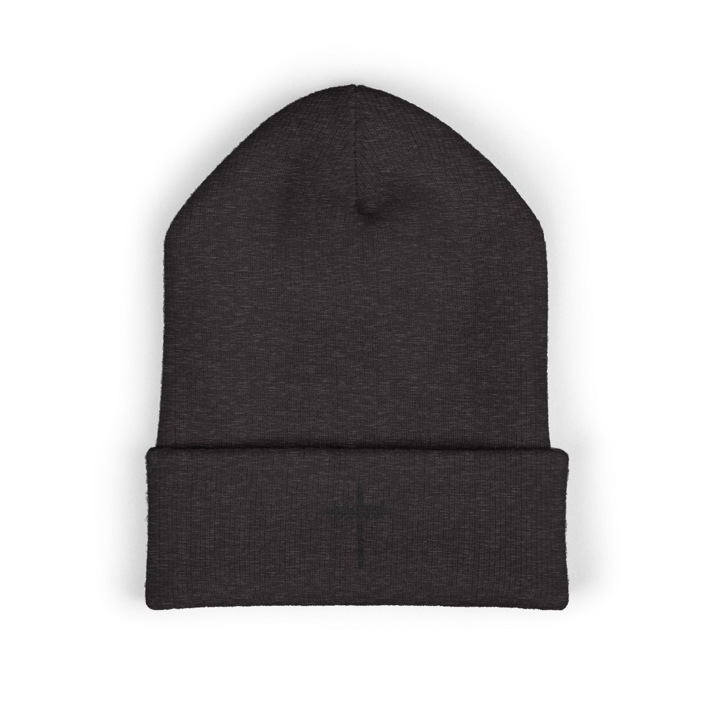 Embroidered Cross Cuffed Beanie — Minimal Faith Knit Hat