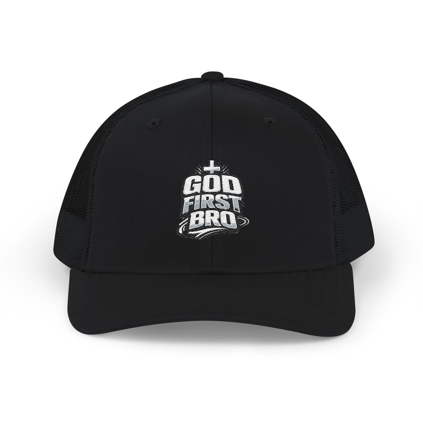 God About Bro Embroidered Trucker Cap — Religious Snapback Hat