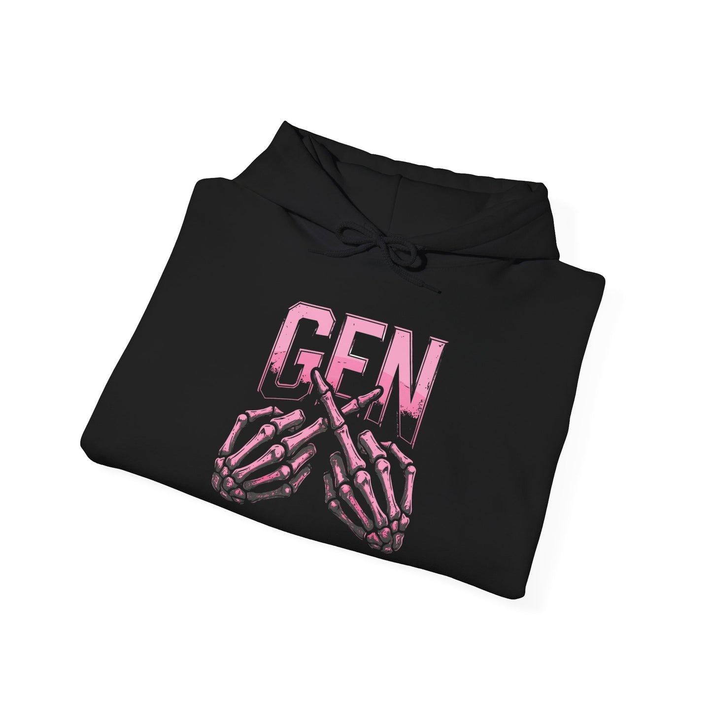 Gen Skull Hands Hoodie — Pink Skeleton Graphic Hooded Sweatshirt