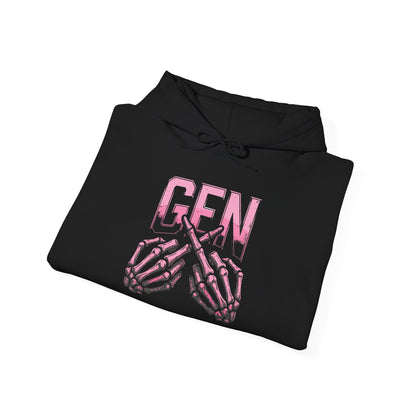 Gen Skull Hands Hoodie — Pink Skeleton Graphic Hooded Sweatshirt