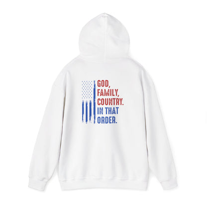 Patriotic "God, Family, Country" Hoodie — American Flag Statement Sweatshirt