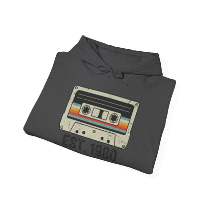 1980 Retro Cassette Hoodie — Est. 1980 Vintage Music Sweatshirt