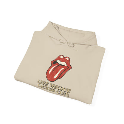 Graphic Hoodie — Retro Tongue Logo “Live Window Licker Club” Streetwear Pullover