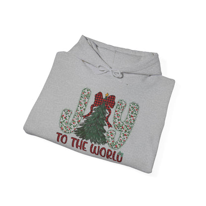 Joy To The World Christmas Hoodie — Festive Tree & Bow Holiday Sweatshirt