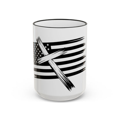 American Flag Brushstroke Cross Mug — Patriotic Christian Coffee Cup (11oz & 15oz)