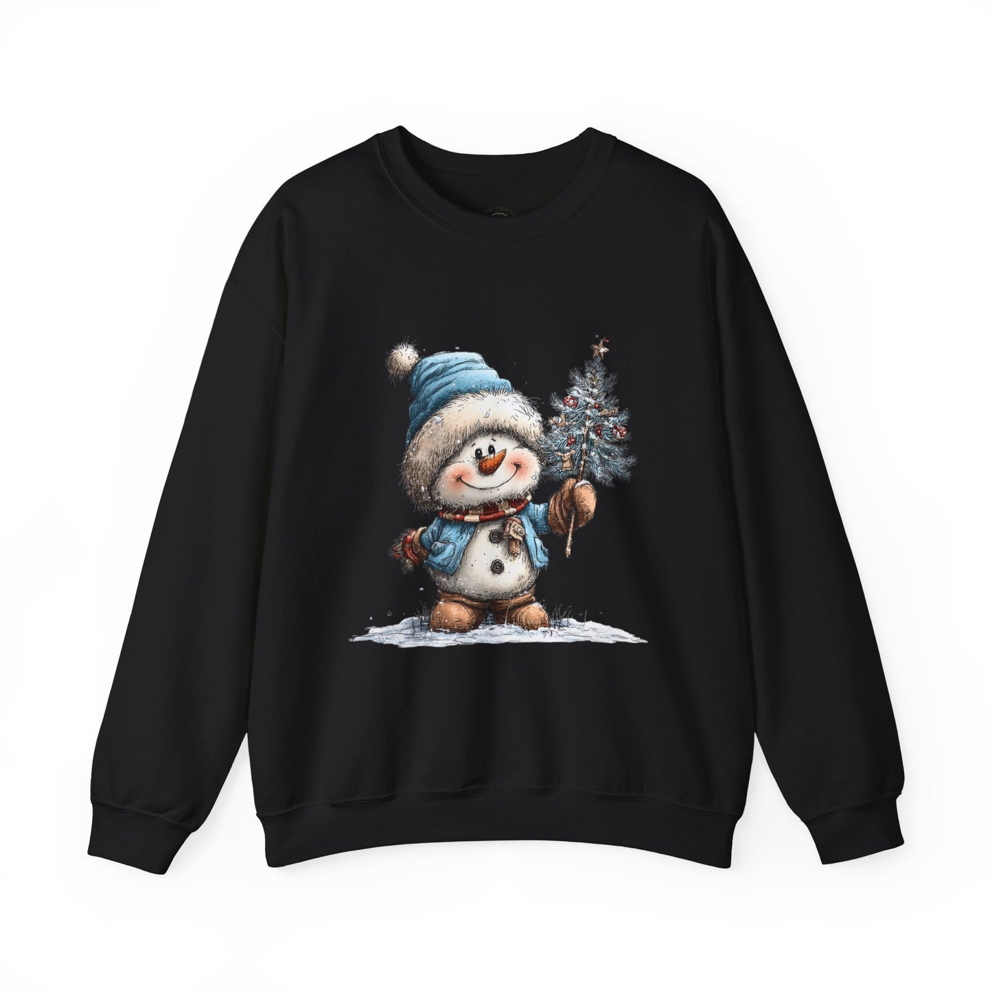 Snowman with Tree Crewneck Sweatshirt — Cute Holiday Kids-Style Winter Pullover