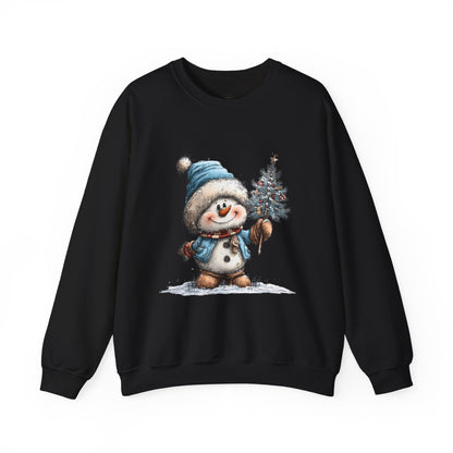 Snowman with Tree Crewneck Sweatshirt — Cute Holiday Kids-Style Winter Pullover