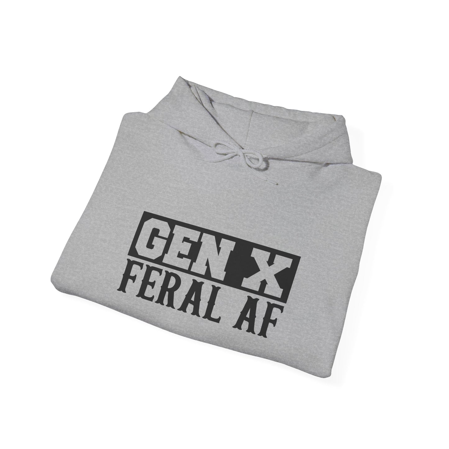 Gen X Feral AF Hoodie — Retro Stencil Graphic Sweatshirt