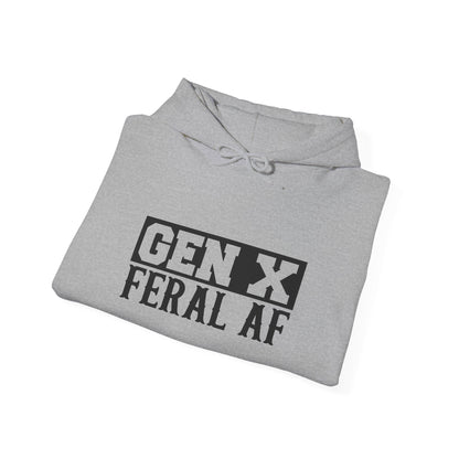 Gen X Feral AF Hoodie — Retro Stencil Graphic Sweatshirt