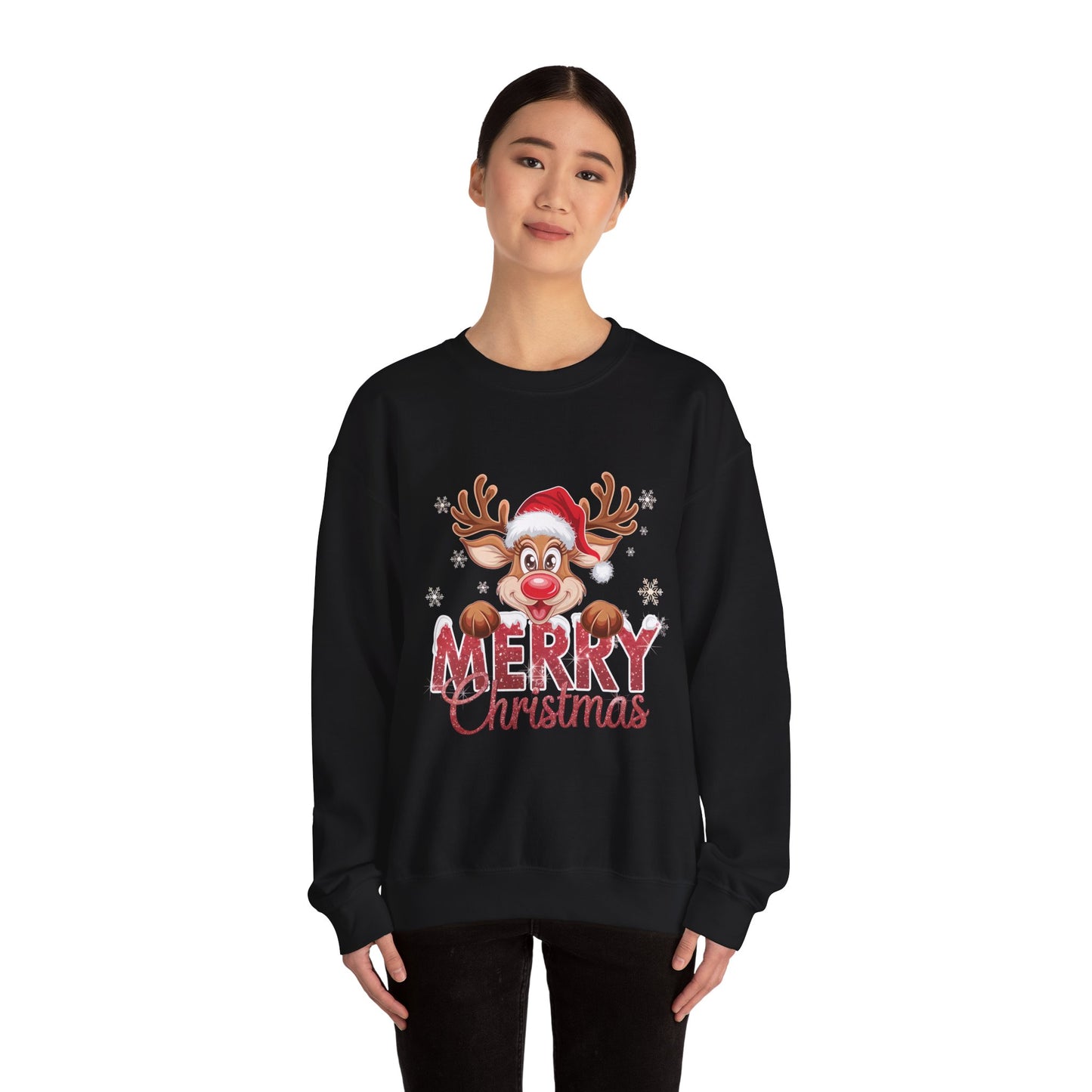 Christmas Reindeer Crewneck Sweatshirt — 'Merry Christmas' Holiday Pullover