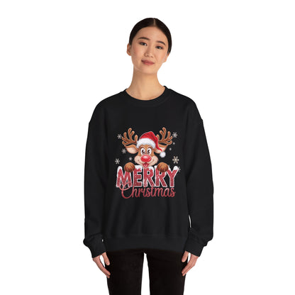Christmas Reindeer Crewneck Sweatshirt — 'Merry Christmas' Holiday Pullover