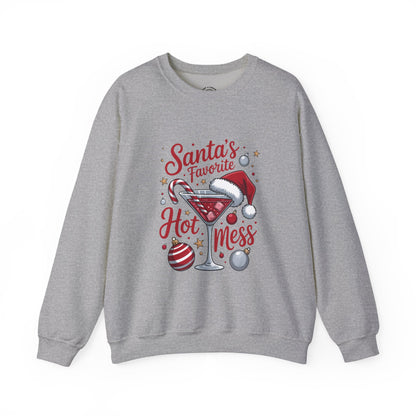 Crewneck Sweatshirt — "Santa's Favorite Hot Mess" Christmas Holiday Sweatshirt