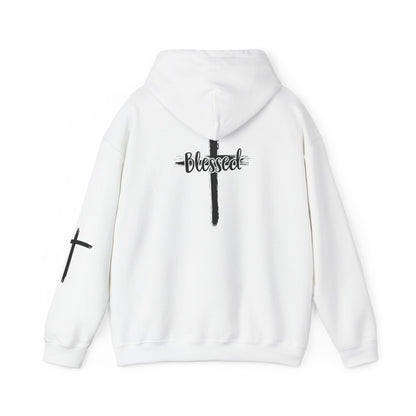 Blessed Cross Hoodie — Christian Faith Pullover with Cross Sleeve Design