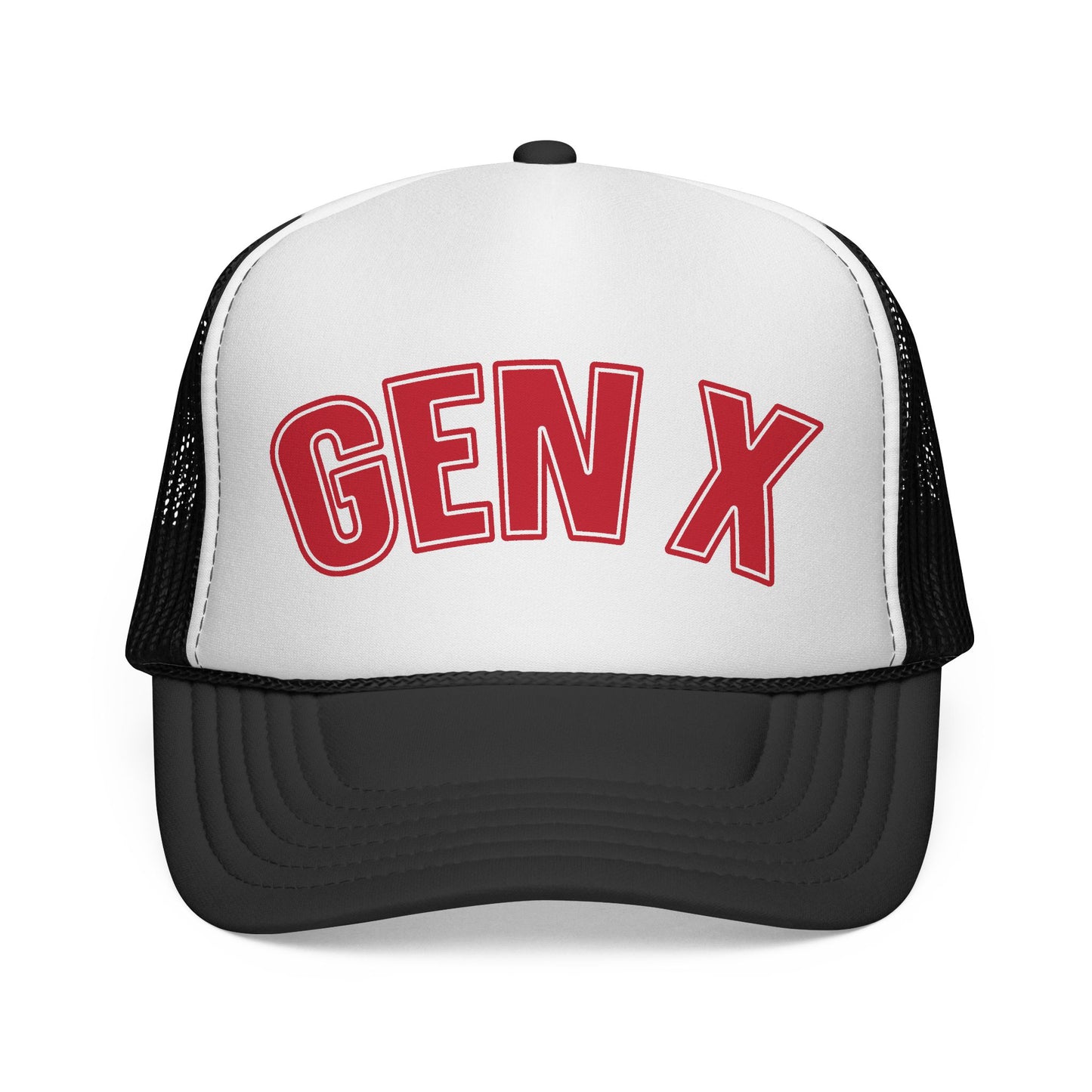 Gen X Trucker Cap — Retro Red Embroidered Mesh Hat for 40s–60s