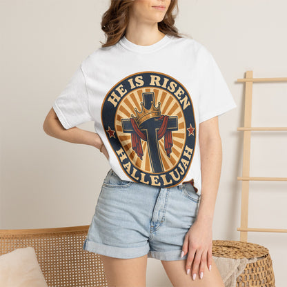He Is Risen Hallelujah T-Shirt — Matthew 28:6 Easter Christian Tee