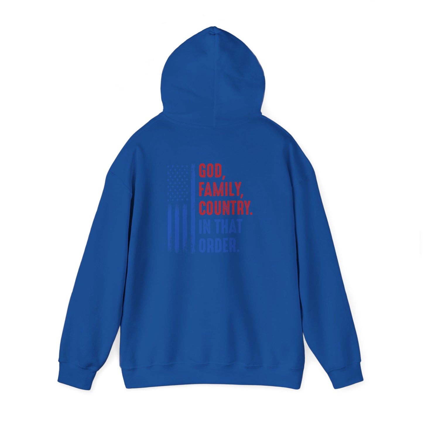 Patriotic "God, Family, Country" Hoodie — American Flag Statement Sweatshirt
