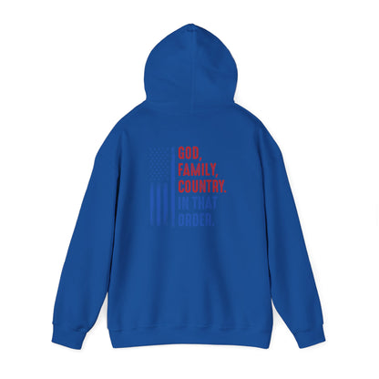 Patriotic "God, Family, Country" Hoodie — American Flag Statement Sweatshirt