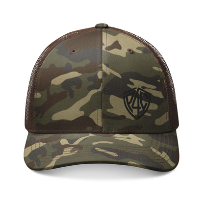 Camo Embroidered Trucker Hat — Classic Military Mesh Cap