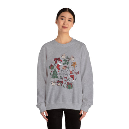 Christmas Cozy Crewneck Sweatshirt — "Merry Christmas" Holiday Icons Design