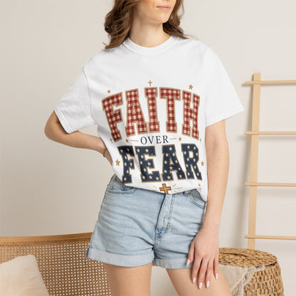 Faith Over Fear T-Shirt — Patriotic Christian Tee with Cross