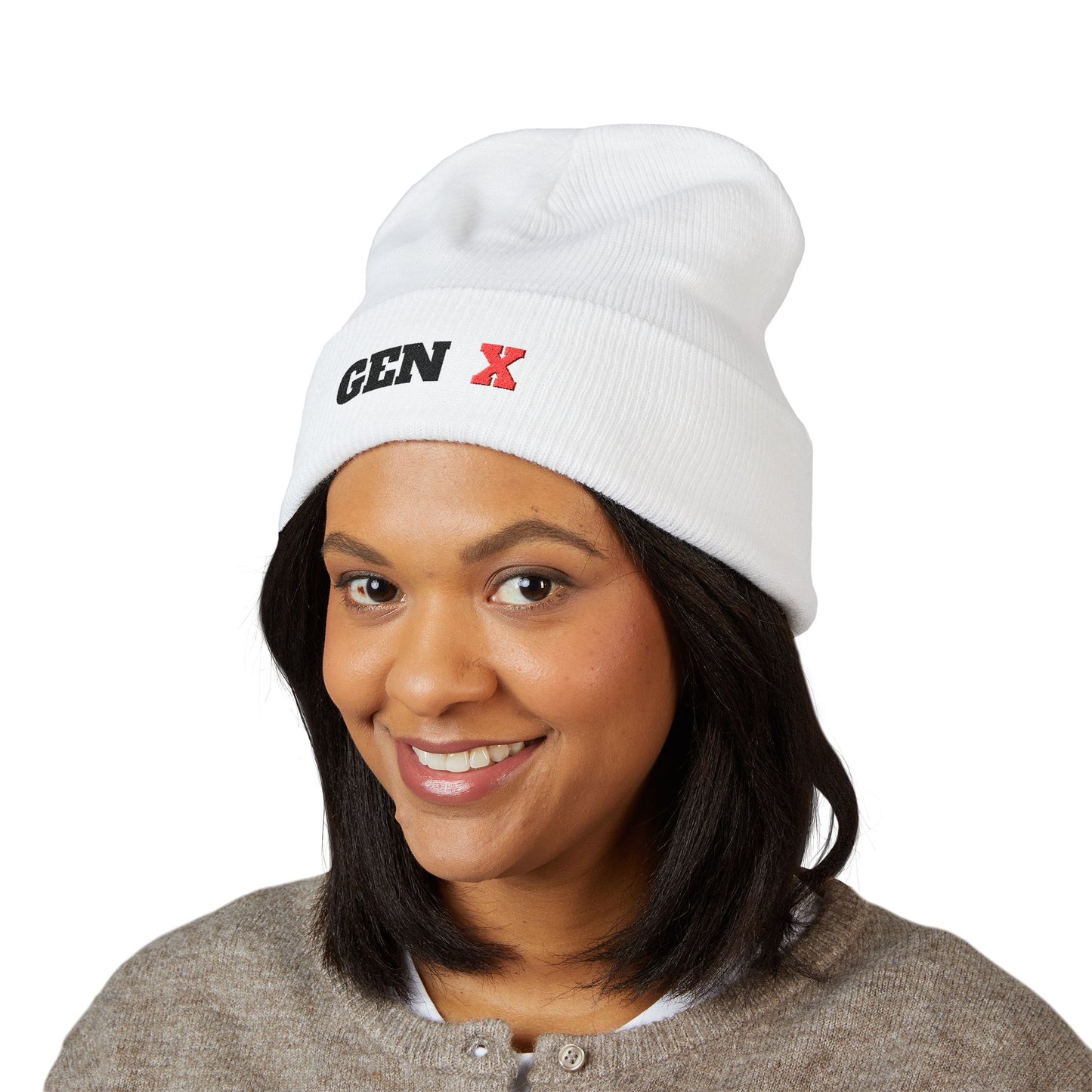Gen X Embroidered Cuff Beanie — Retro Pride Winter Hat