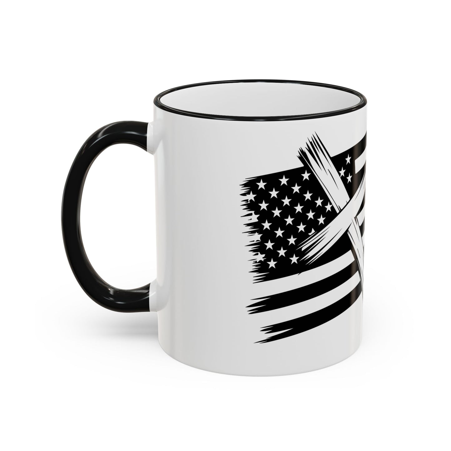American Flag Brushstroke Cross Mug — Patriotic Christian Coffee Cup (11oz & 15oz)