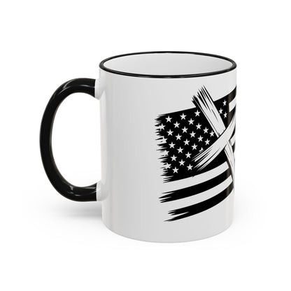 American Flag Brushstroke Cross Mug — Patriotic Christian Coffee Cup (11oz & 15oz)