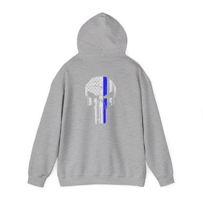 Punisher Skull Hoodie with Thin Blue Line Police Tribute