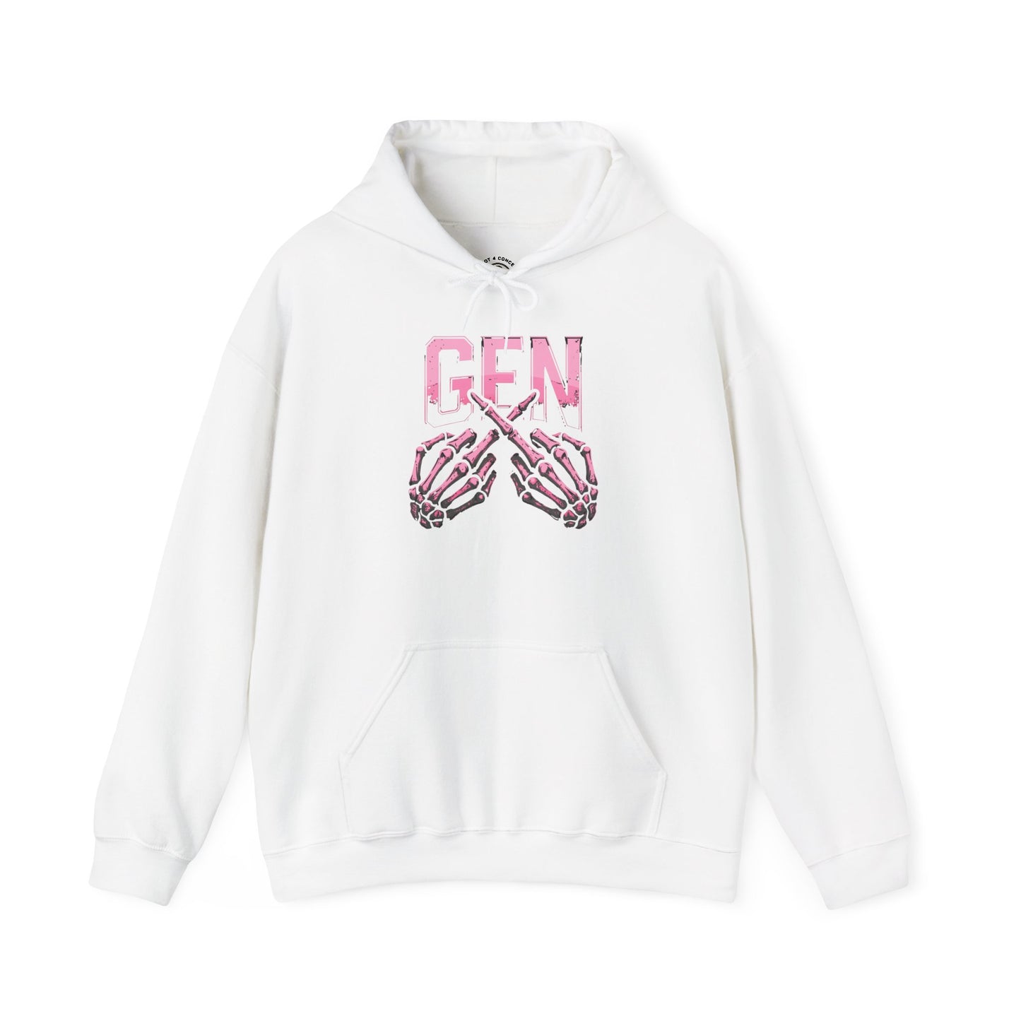 Gen Skull Hands Hoodie — Pink Skeleton Graphic Hooded Sweatshirt