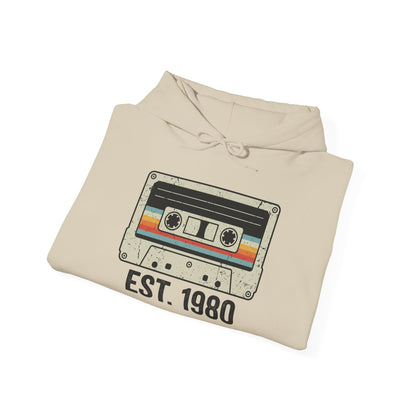 1980 Retro Cassette Hoodie — Est. 1980 Vintage Music Sweatshirt