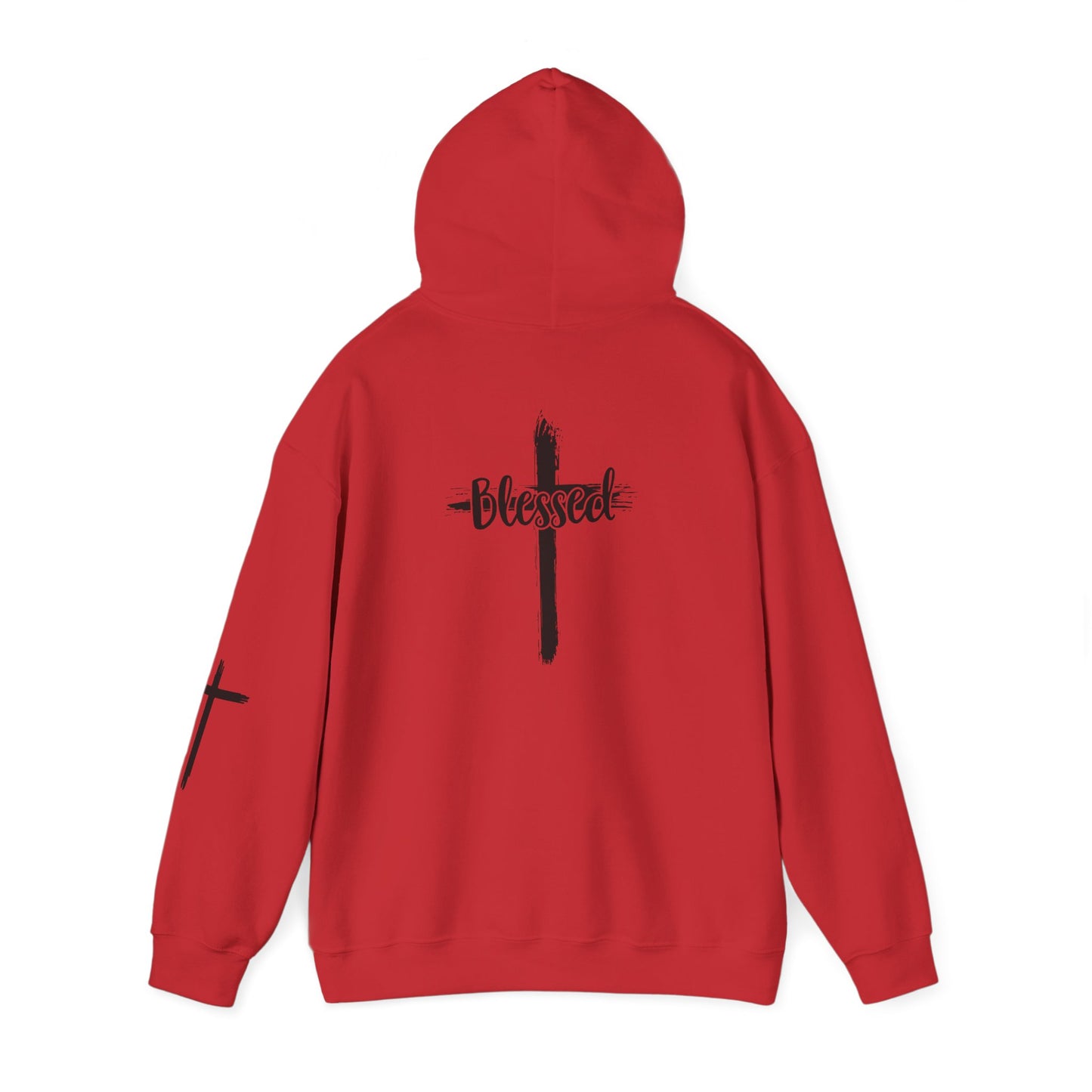 Blessed Cross Hoodie — Christian Faith Pullover with Cross Sleeve Design
