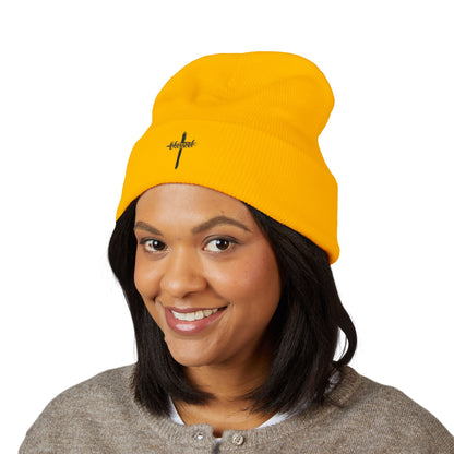 Embroidered Cross Cuffed Beanie — Minimal Faith Knit Hat