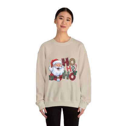 Christmas Santa 'Ho Ho Ho' Crewneck Sweatshirt — Holiday Plaid & Leopard Print Festive Pullover