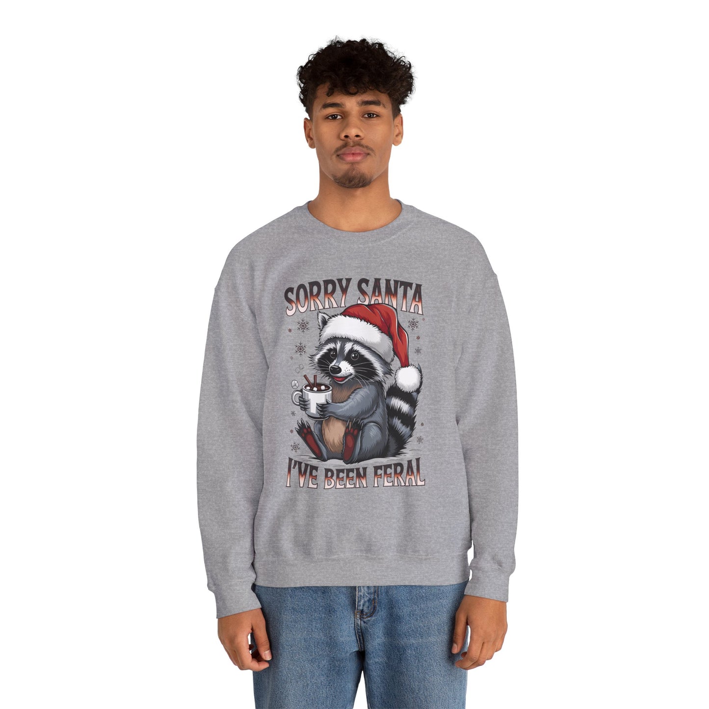 Raccoon Christmas Sweatshirt - "Sorry Santa I've Been Feral" Holiday Crewneck