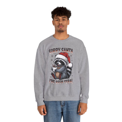 Raccoon Christmas Sweatshirt - "Sorry Santa I've Been Feral" Holiday Crewneck