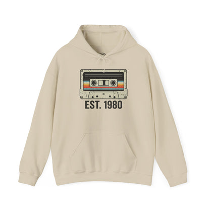 1980 Retro Cassette Hoodie — Est. 1980 Vintage Music Sweatshirt